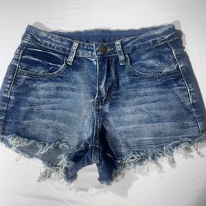 SHEIN Distressed Frayed Hem Denim Shorts - Blue